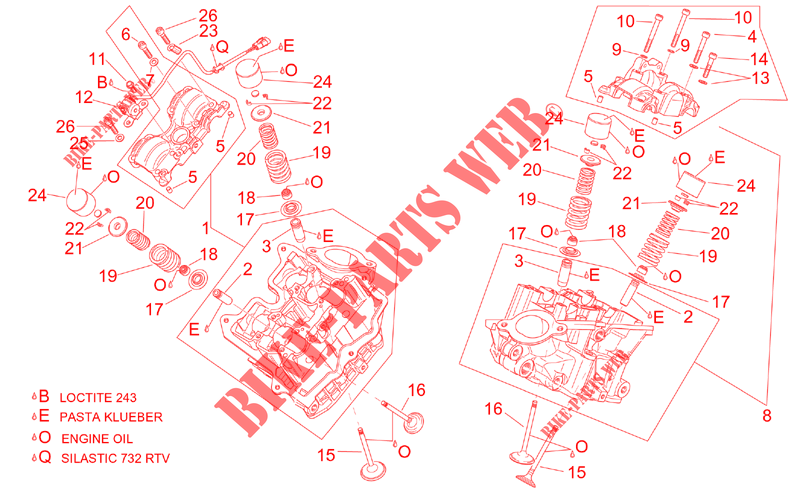 Cylinder head and valves for Aprilia RSV 1000 2001