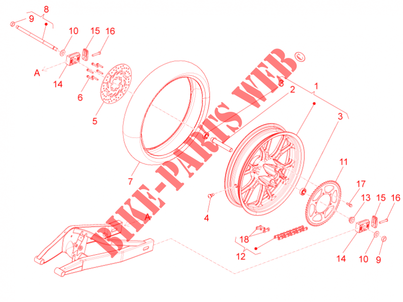 Rear wheel for Aprilia RS4 125 4T 2012