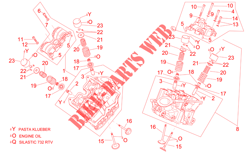 Cylinder head and valves for Aprilia RSV 1000 2004