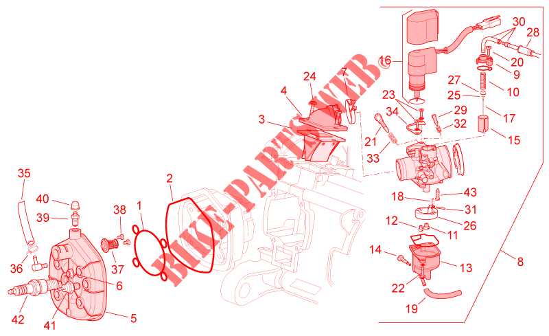 Cylinder head/Carburettor for Aprilia SR IE+Carb. 2014